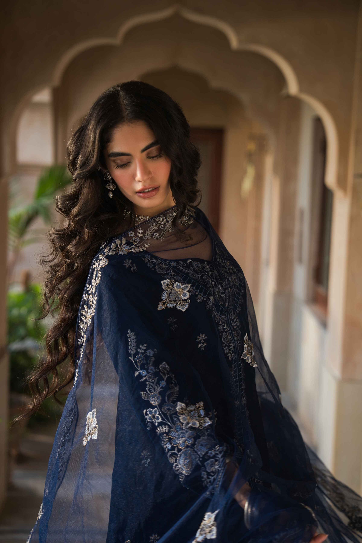 Nishat UK - Blue Embroidered Velvet 3 Pieces ready to wear Suit