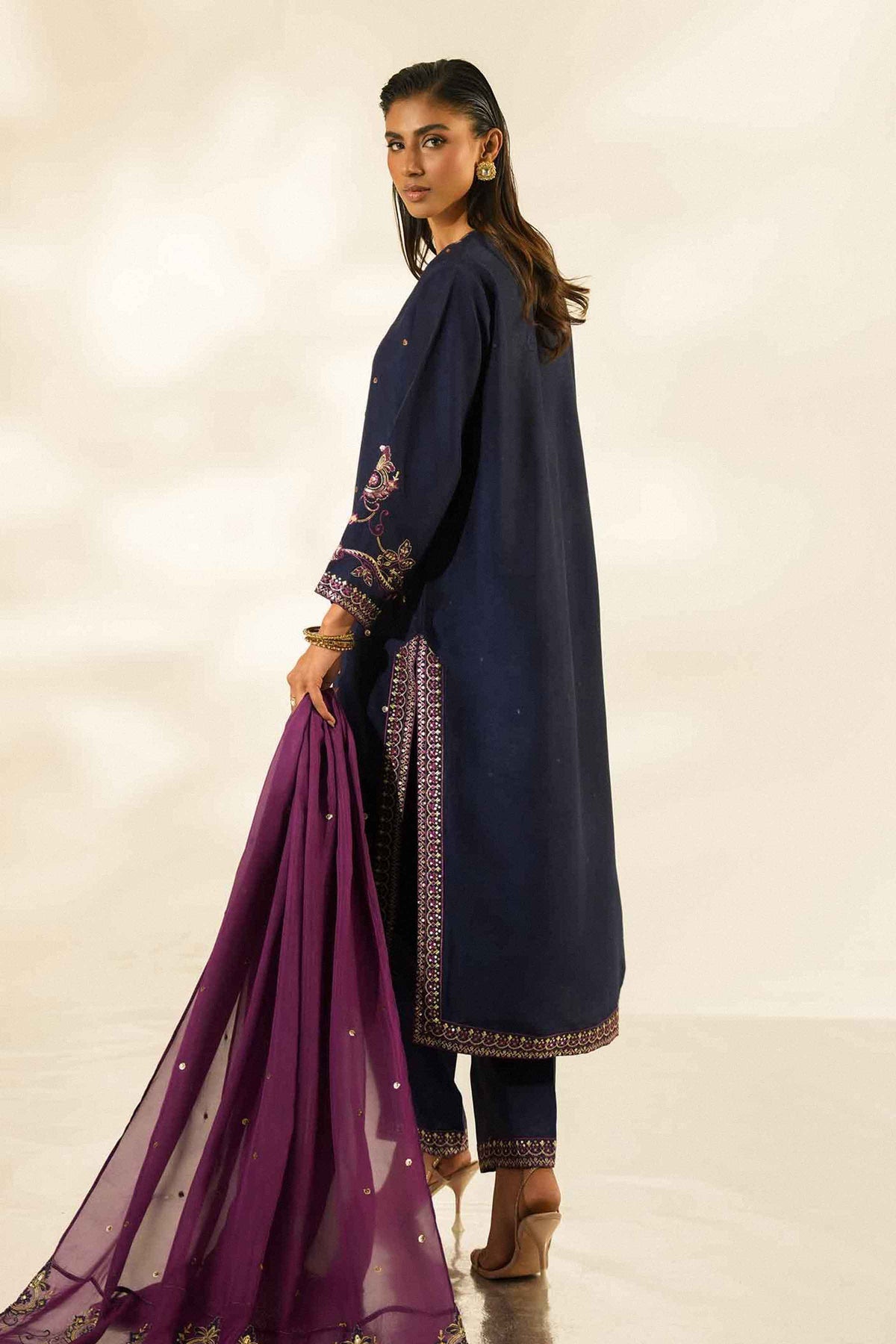 Nishat UK - Blue Embroidered Silk 3 Pieces ready to wear Suit