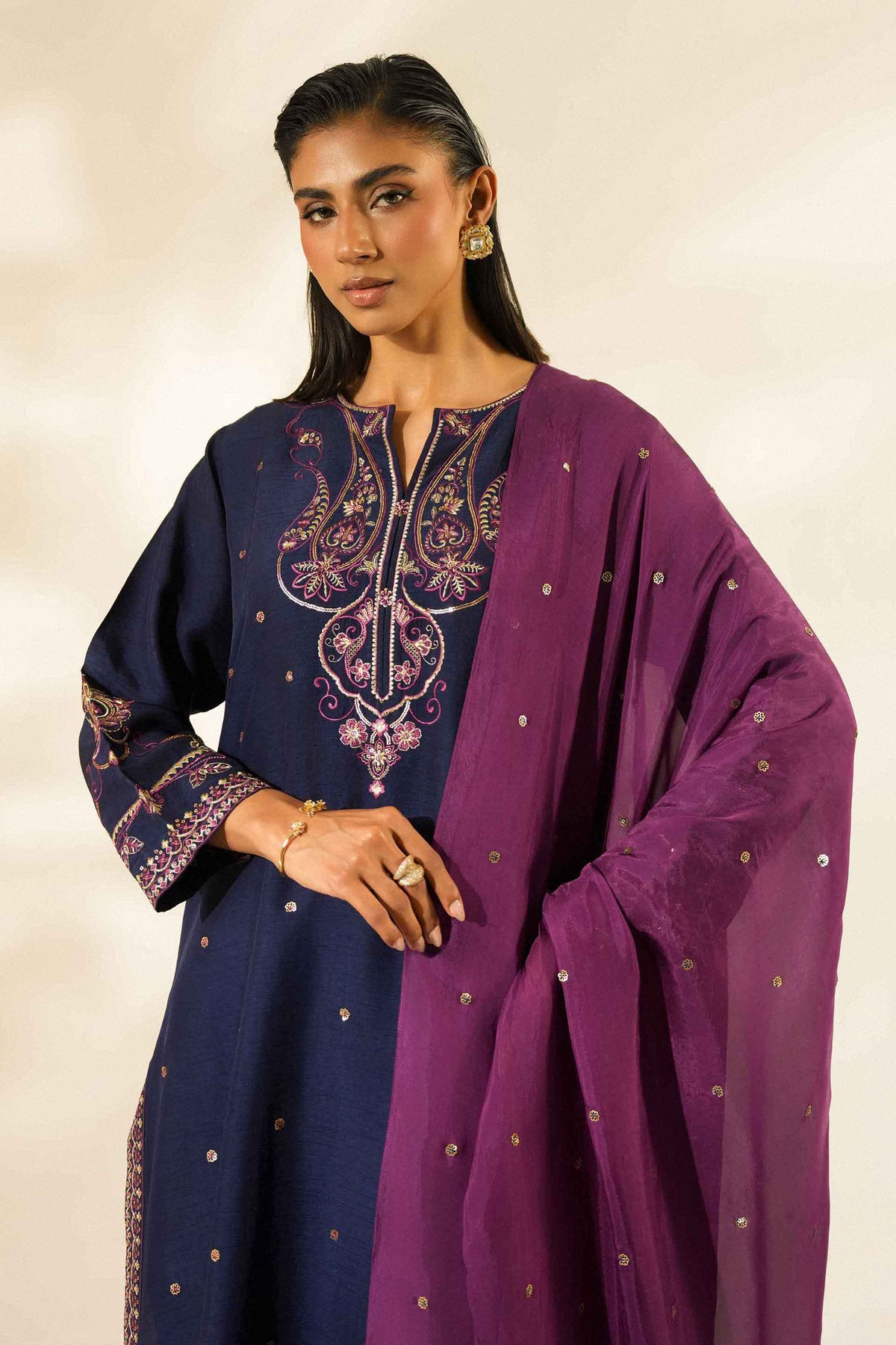 Nishat UK - Blue Embroidered Silk 3 Pieces ready to wear Suit