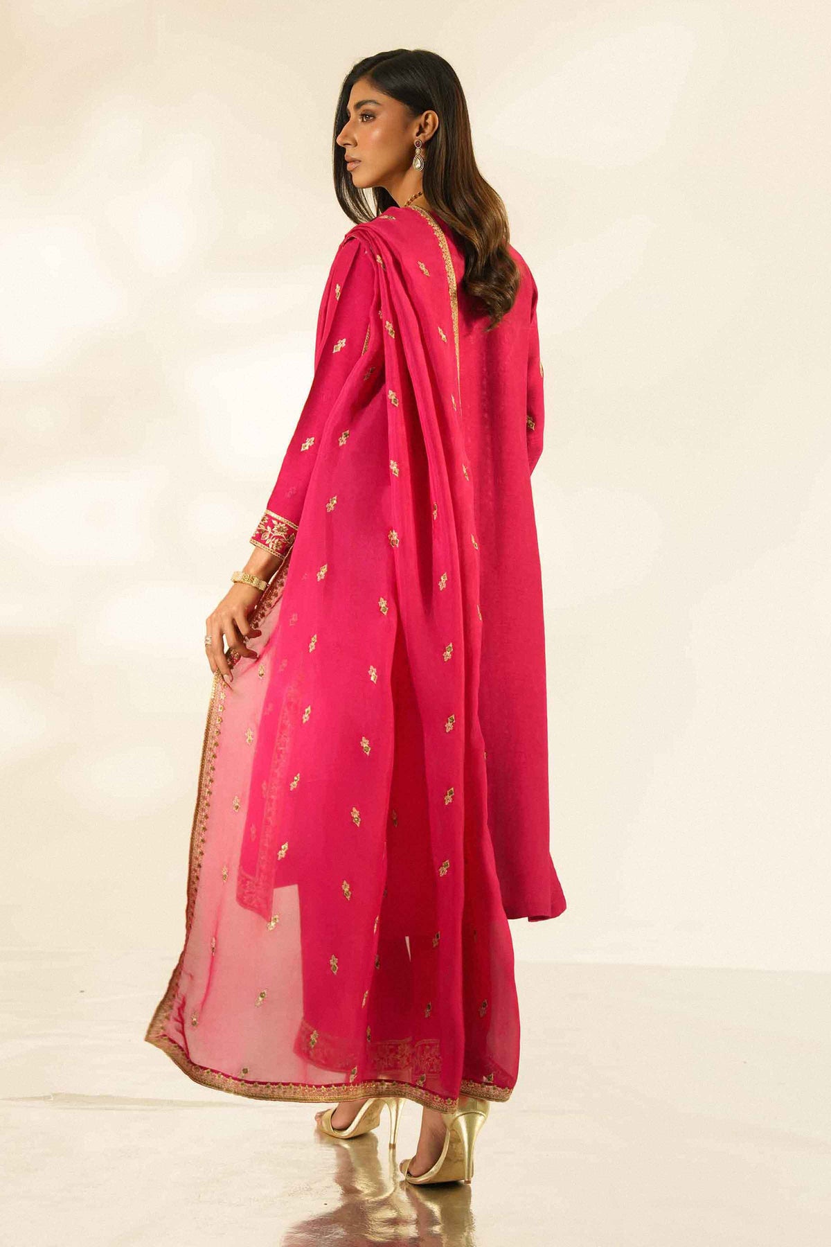 Nishat UK - Red Embroidered Silk 3 Pieces ready to wear Suit