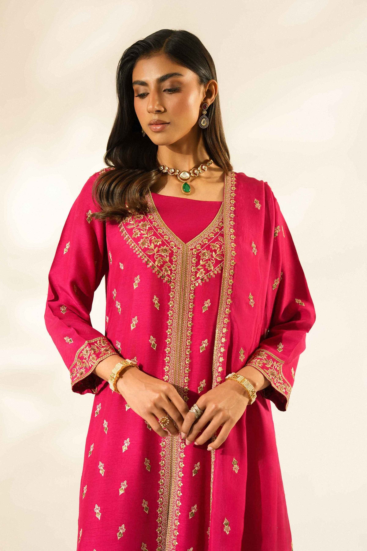 Nishat UK - Red Embroidered Silk 3 Pieces ready to wear Suit