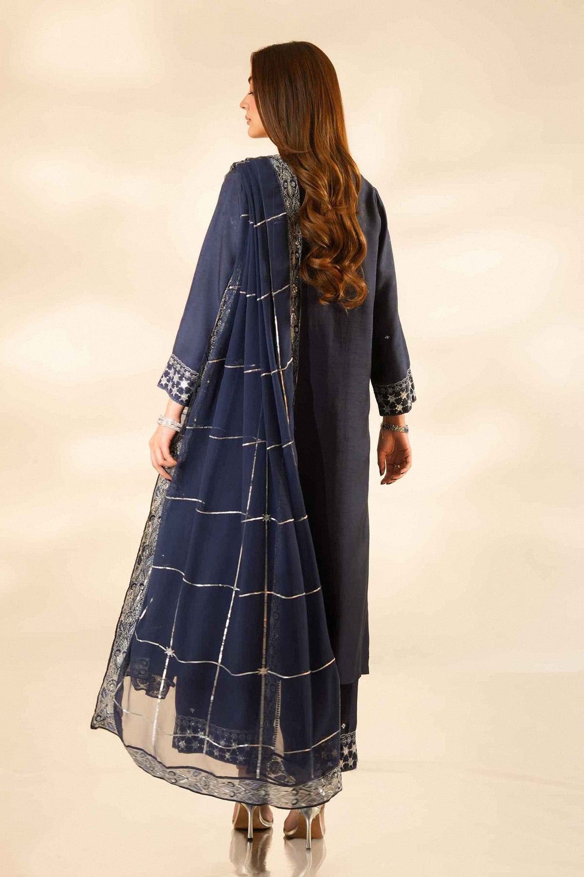 Nishat UK - Blue Embroidered Silk 3 Pieces ready to wear luxury Suit