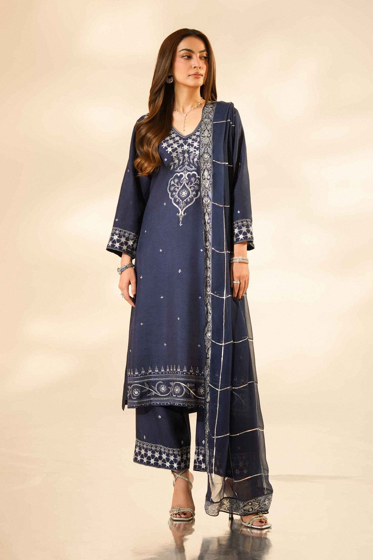 Nishat UK - Blue Embroidered Silk 3 Pieces ready to wear luxury Suit
