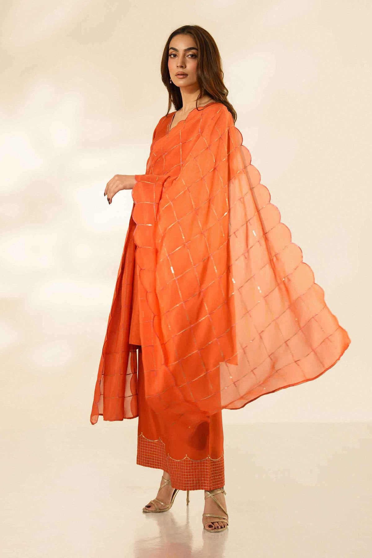 Nishat UK - Orange Embroidered Silk 3 Pieces ready to wear luxury Suit