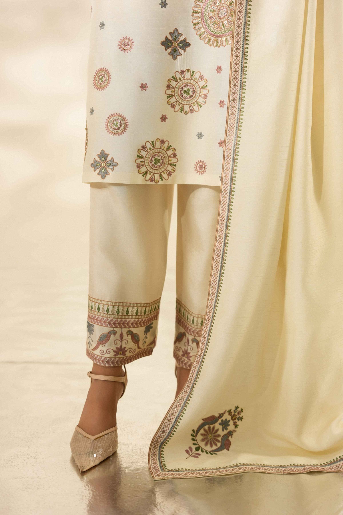 Nishat UK - Off White Embroidered Silk 3 Pieces ready to wear luxury Suit