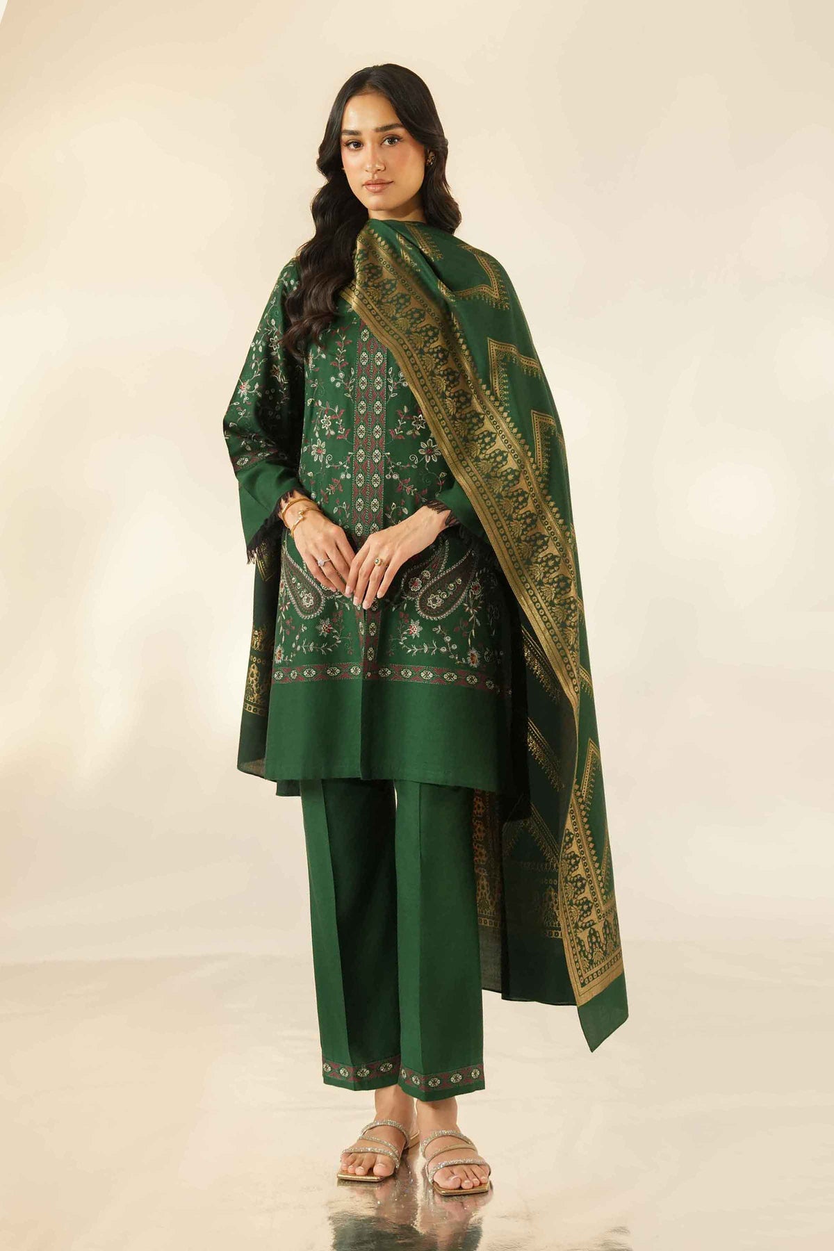 Nishat UK - Green Embroidered Marina 3 Pieces ready to wear Suit
