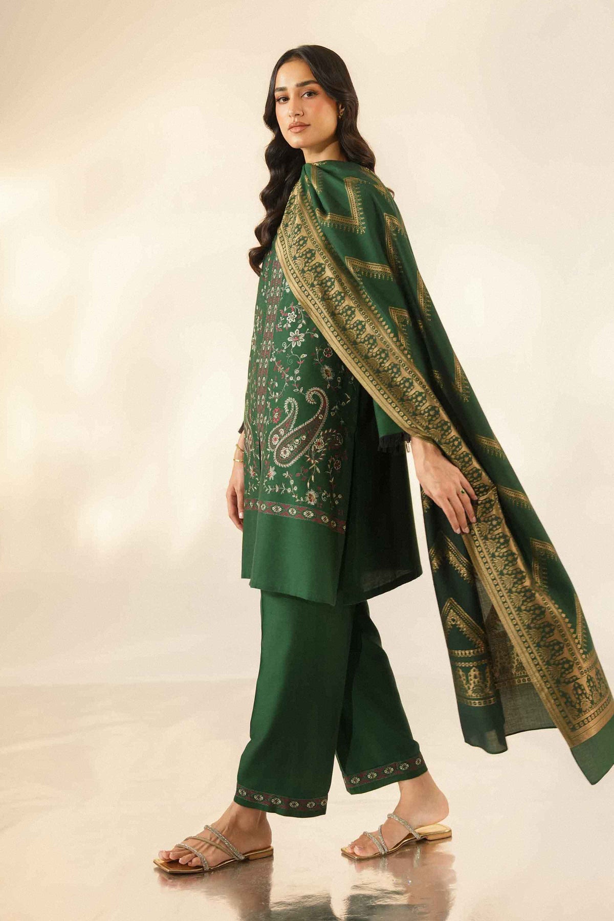Nishat UK - Green Embroidered Marina 3 Pieces ready to wear Suit