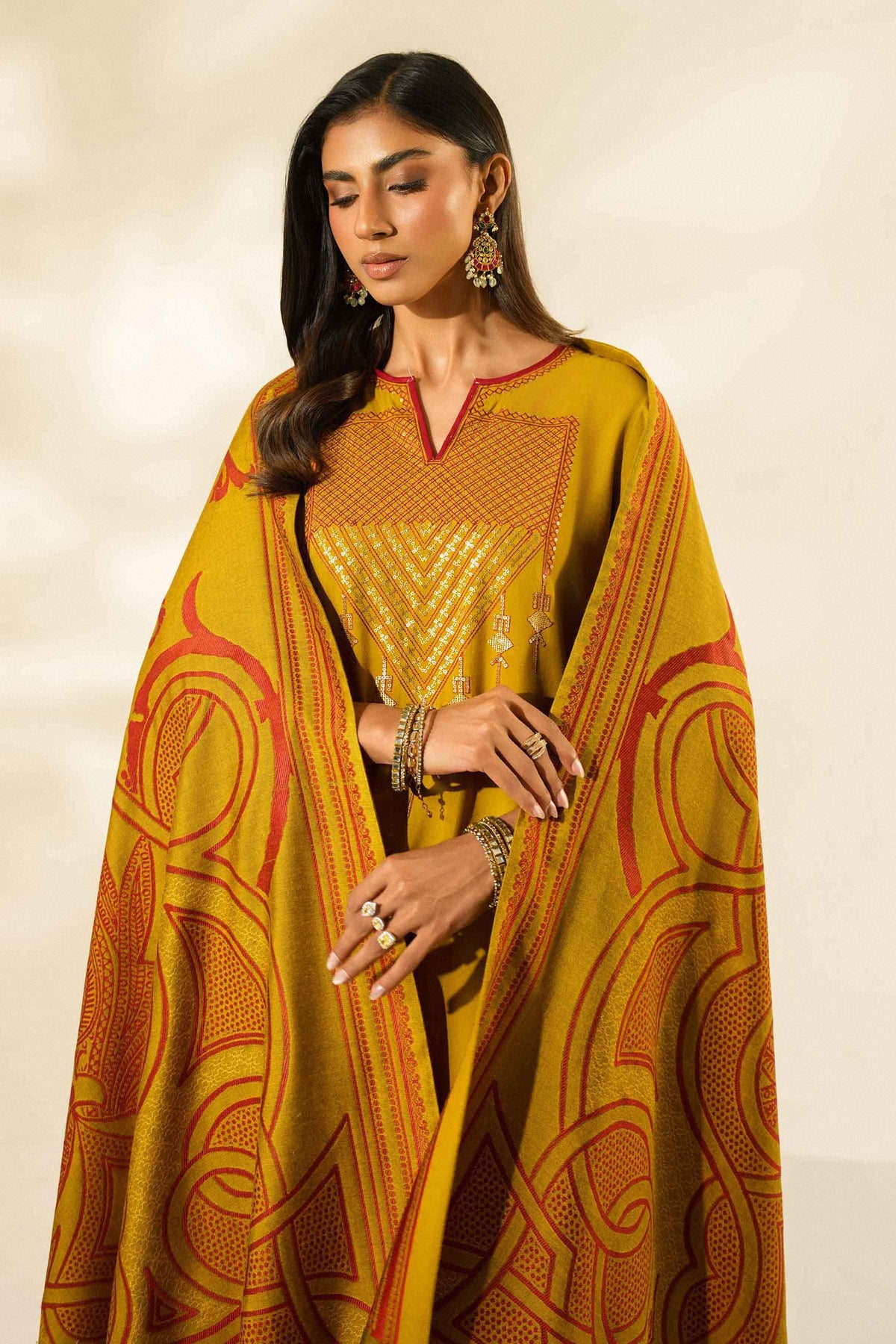 Nishat UK - Yellow Embroidered Silk 3 Pieces ready to wear luxury Suit