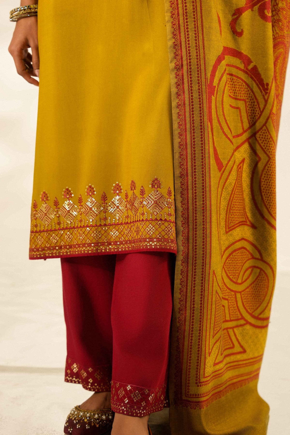 Nishat UK - Yellow Embroidered Silk 3 Pieces ready to wear luxury Suit