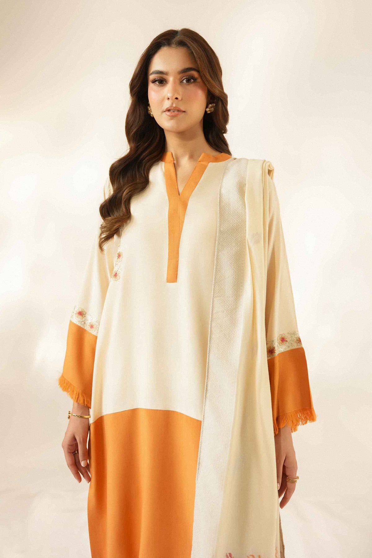 Nishat UK - Beige Embroidered Silk 3 Pieces ready to wear Suit
