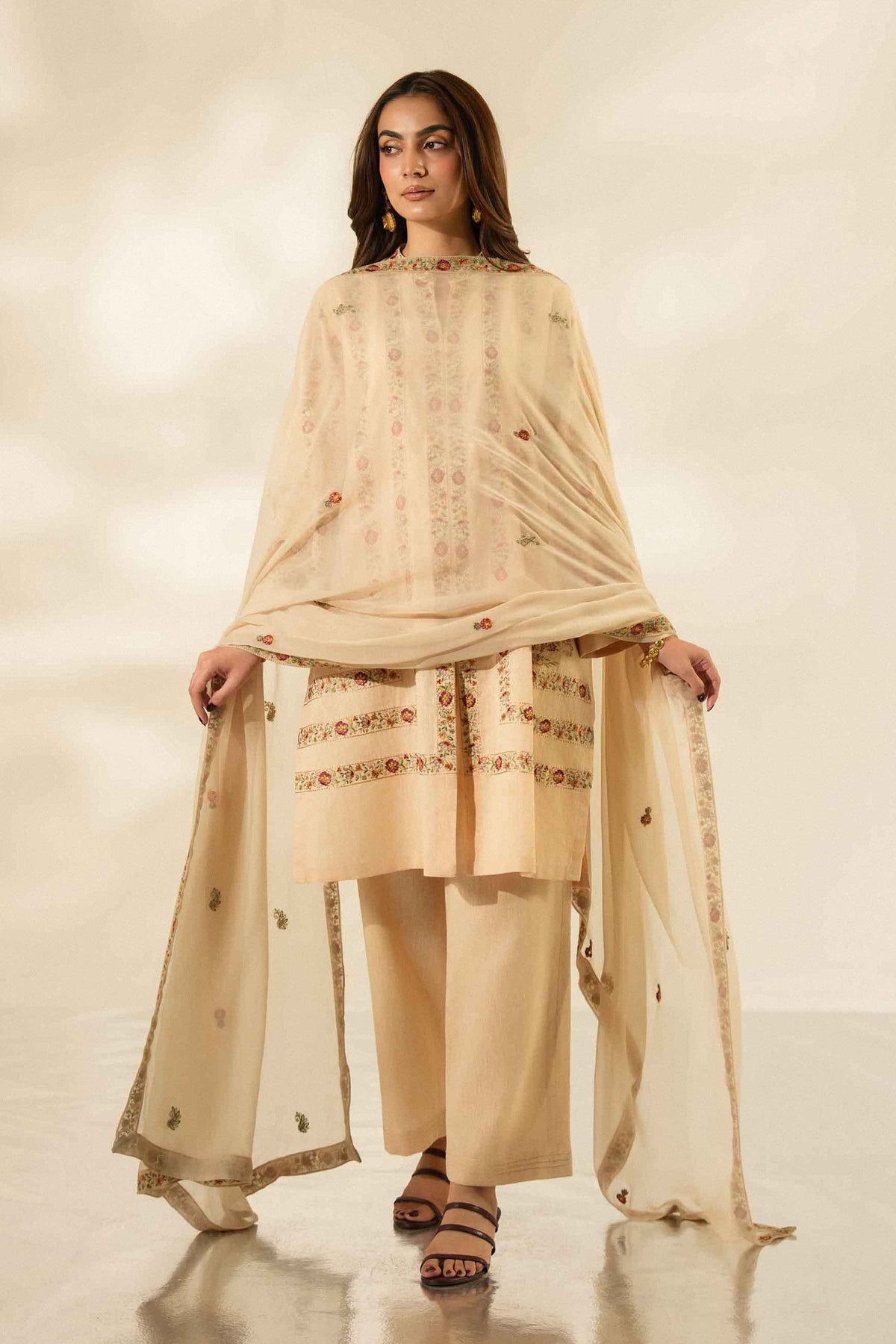 Nishat UK - Ivory  Embroidered Linen 3 Pieces ready to wear Suit