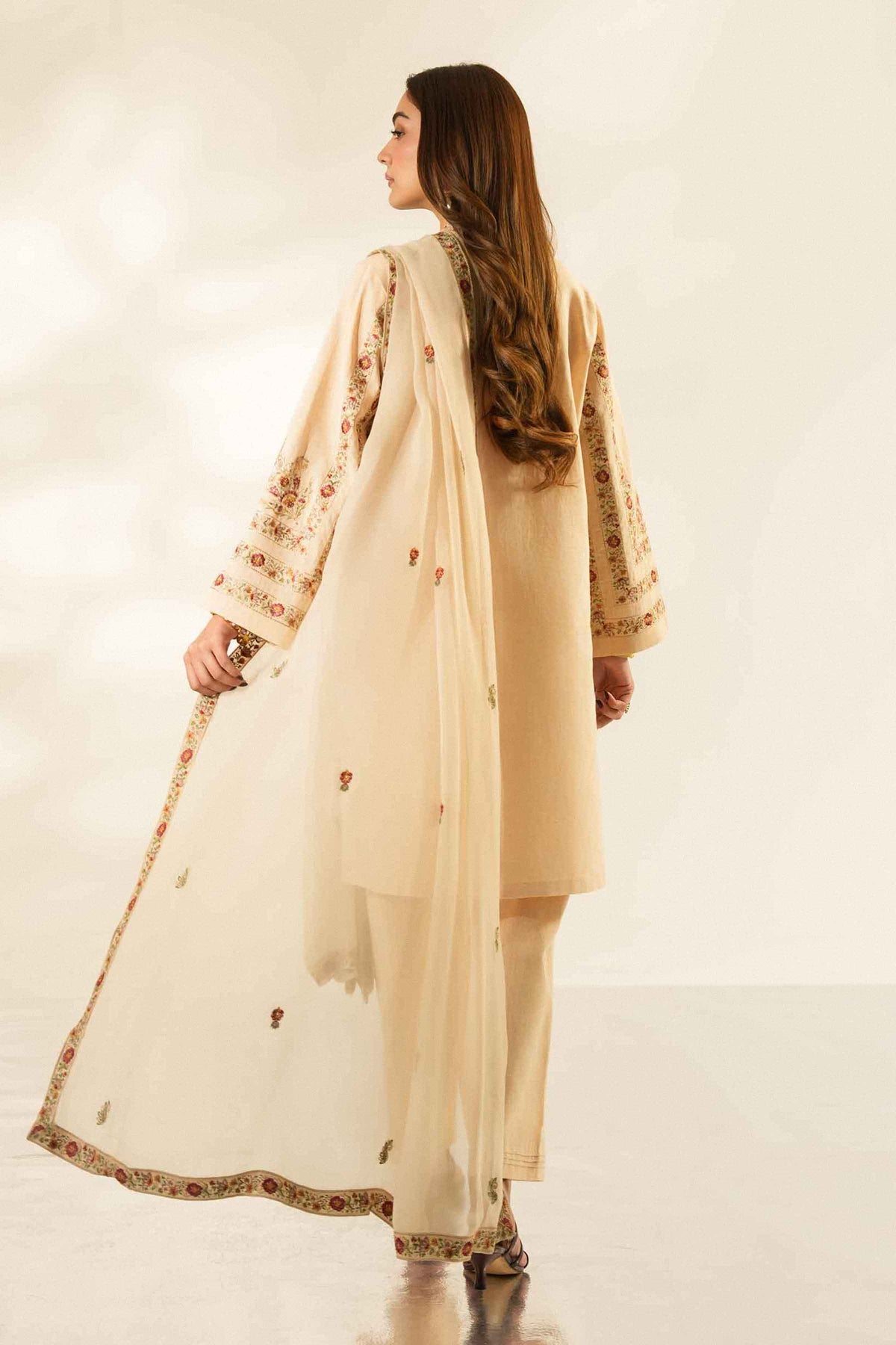 Nishat UK - Ivory  Embroidered Linen 3 Pieces ready to wear Suit