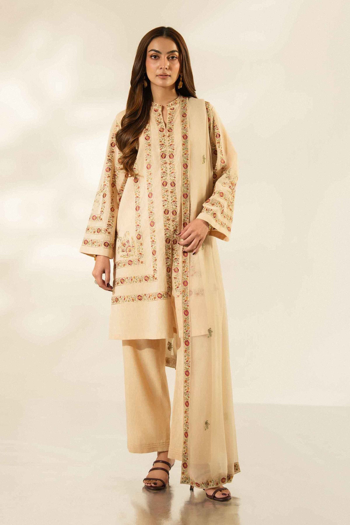 Nishat UK - Ivory  Embroidered Linen 3 Pieces ready to wear Suit