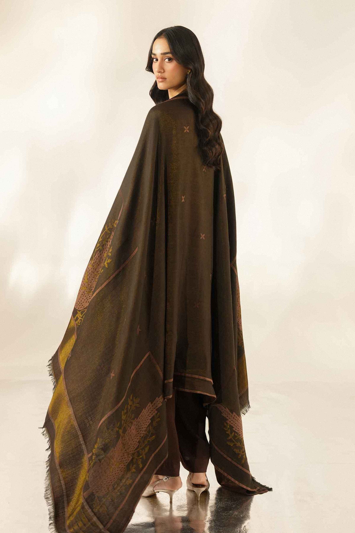 Nishat UK - Brown Embroidered Silk 3 Pieces ready to wear luxury Suit