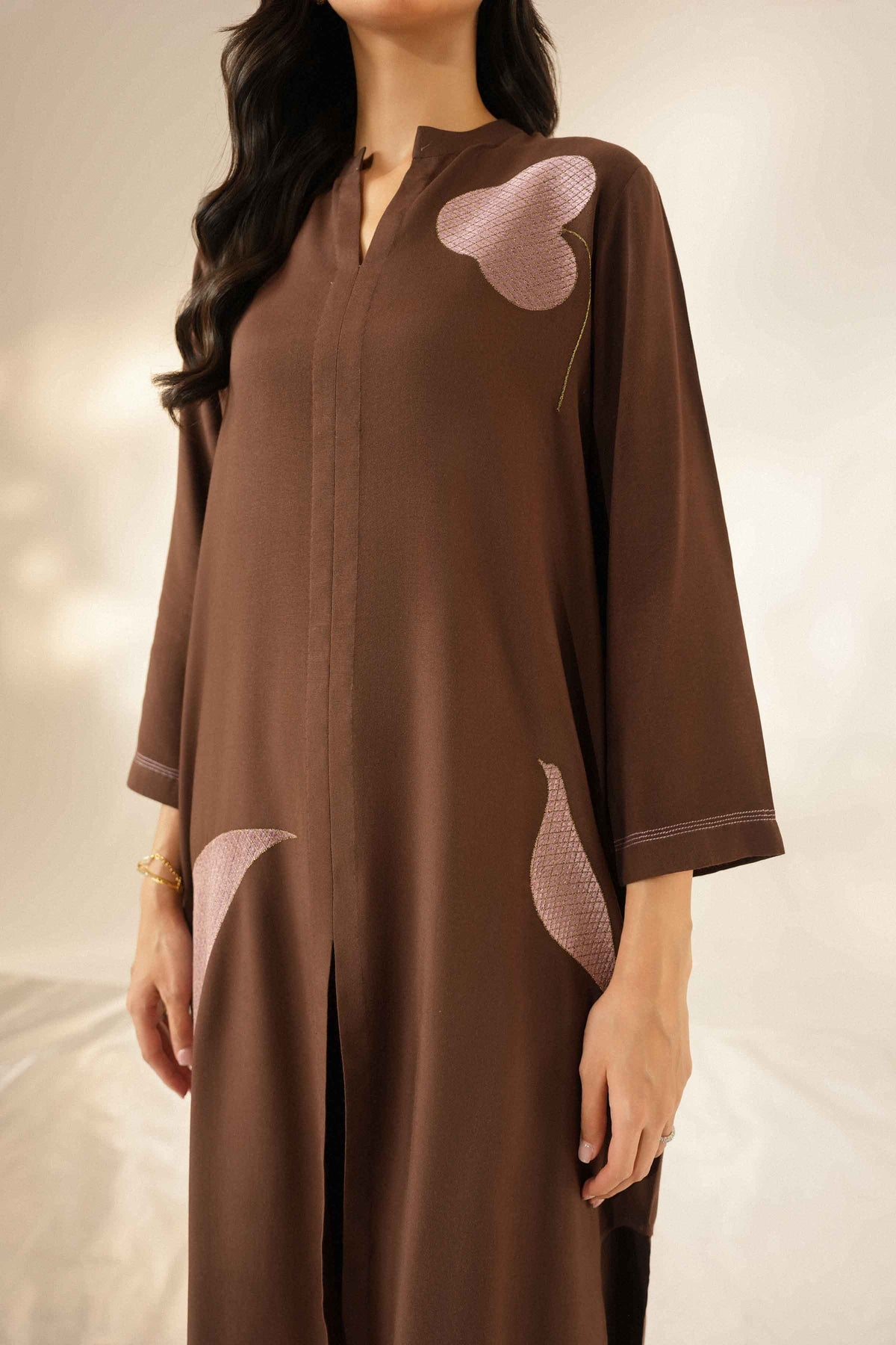Nishat UK - Brown Embroidered Silk 3 Pieces ready to wear luxury Suit