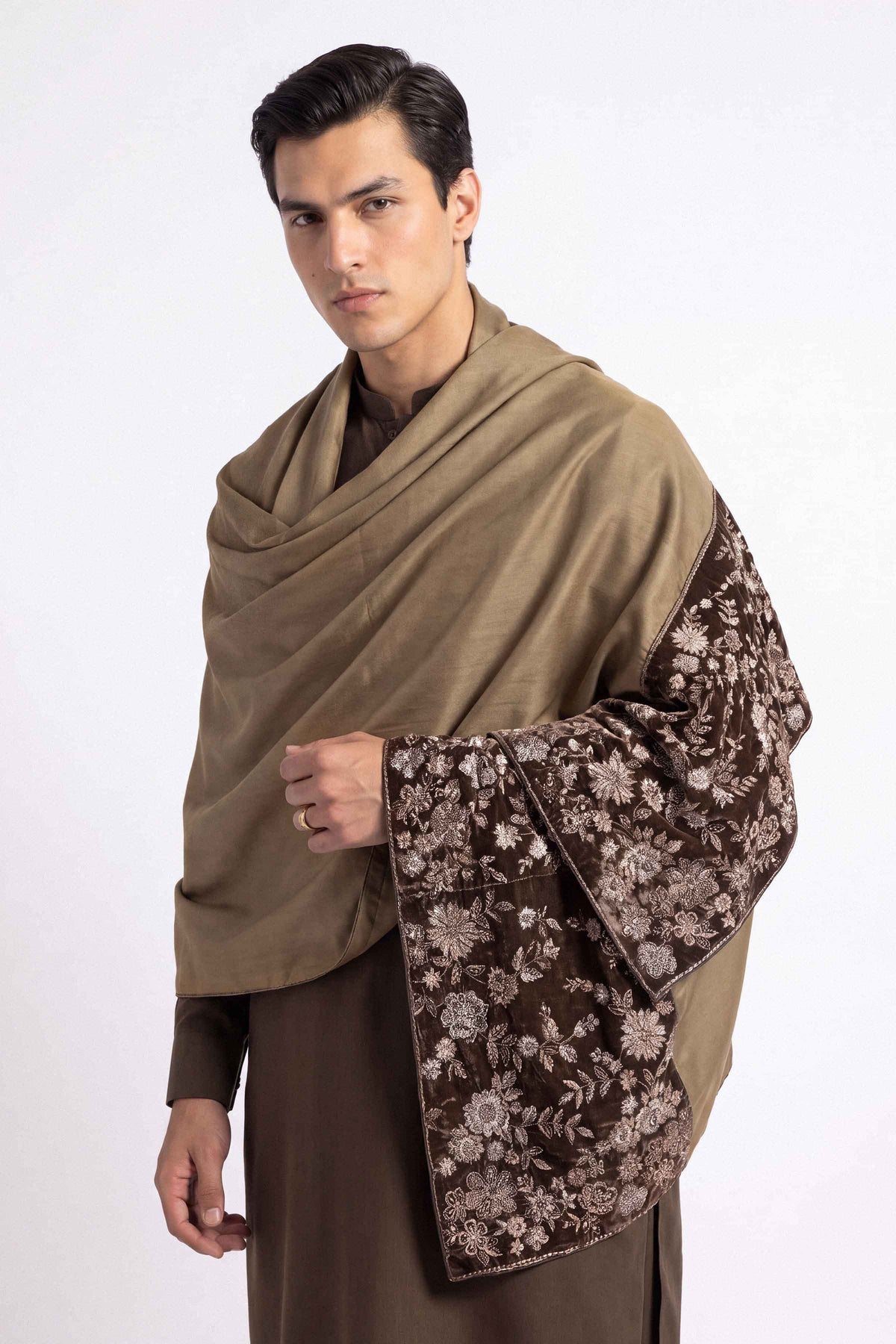 Nishat UK - Brown Embroidered Viscose 1 Piece ready to wear shawl