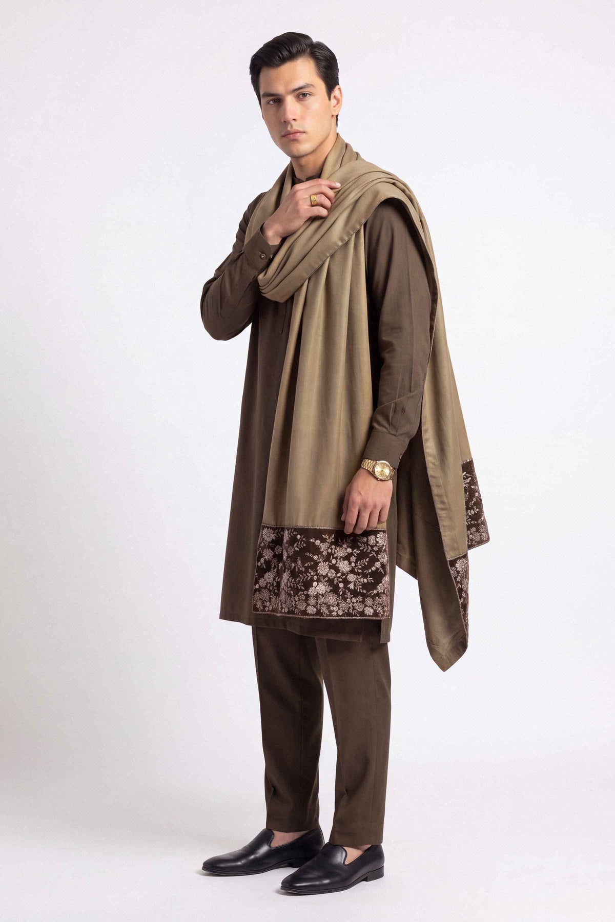 Nishat UK - Brown Embroidered Viscose 1 Piece ready to wear shawl
