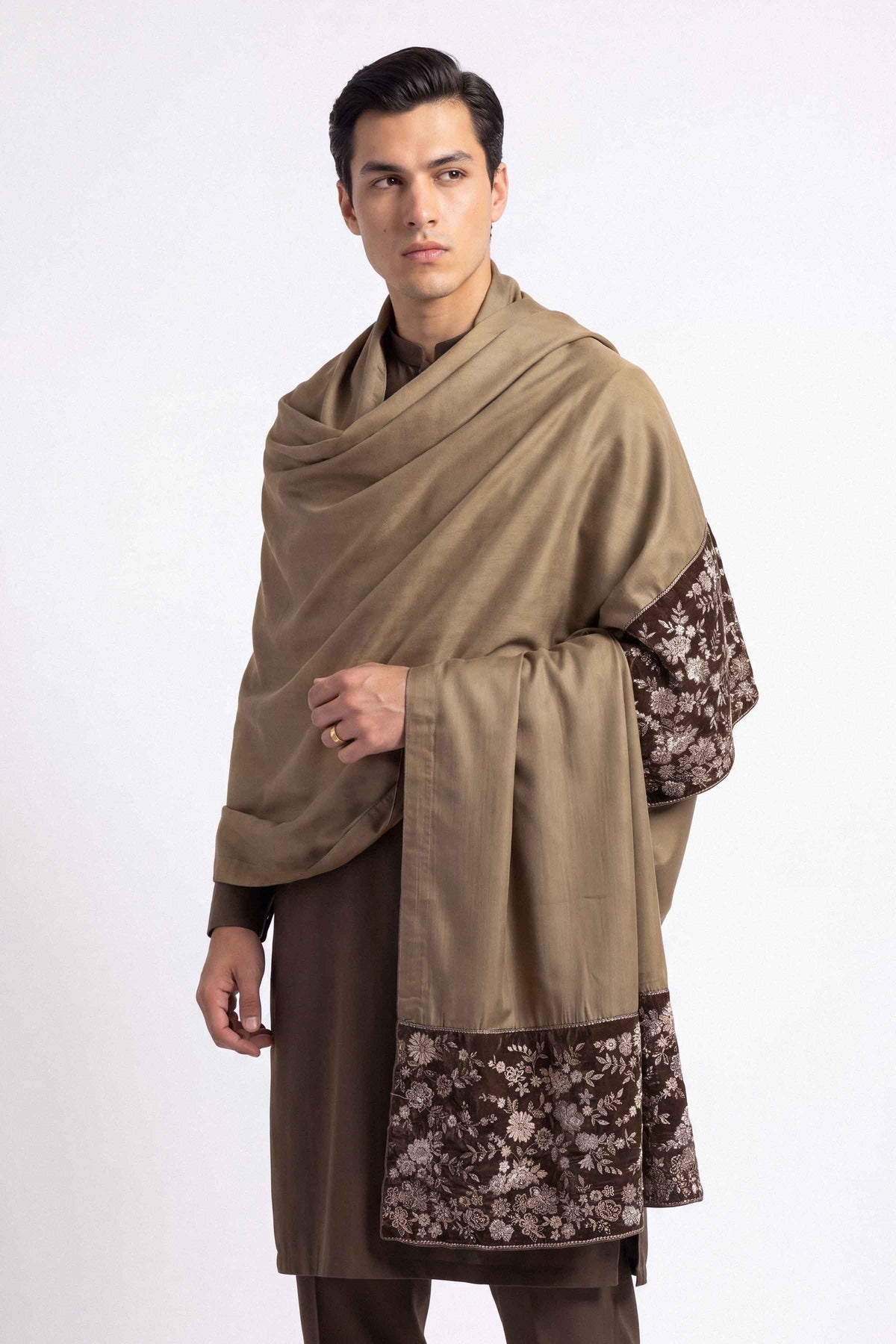 Nishat UK - Brown Embroidered Viscose 1 Piece ready to wear shawl