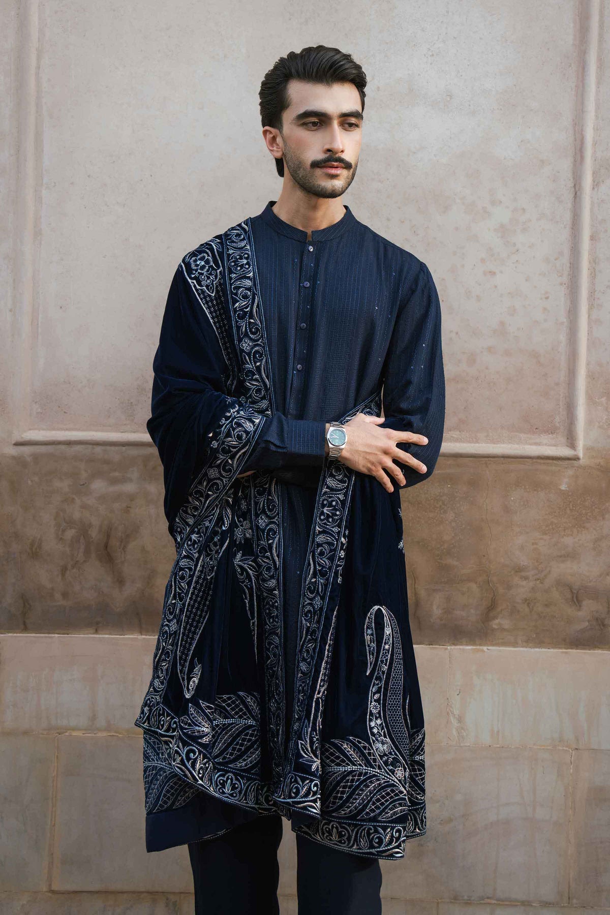 Embroidered Shawl - ST3PE-NAQ26WV1-9 A