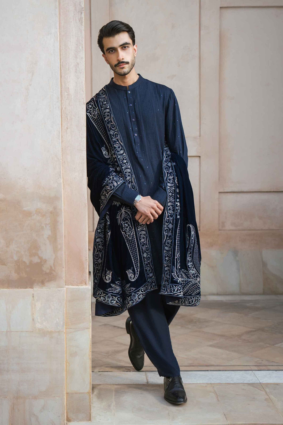 Nishat UK - Blue Embroidered Velvet 1 Piece ready to wear shawl