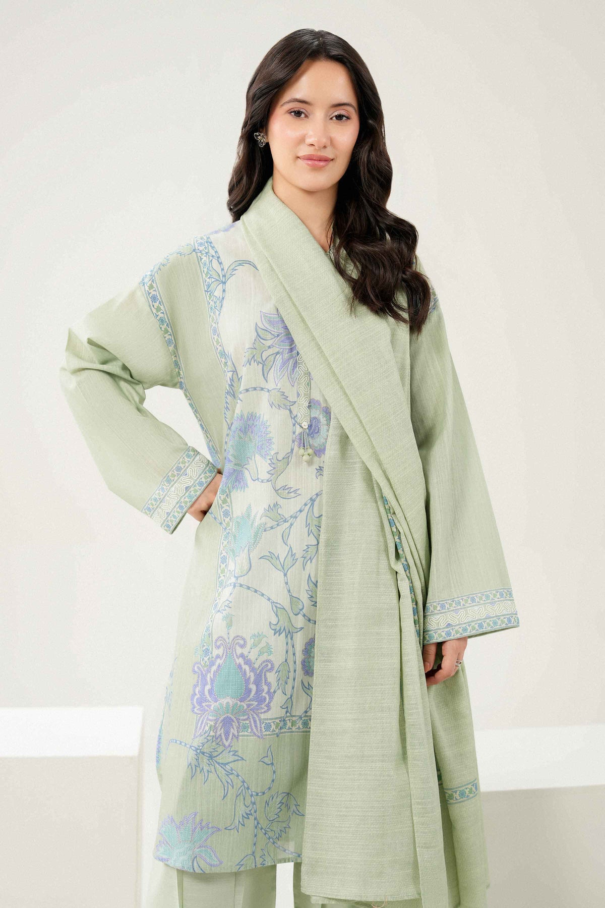 Nishat UK - Green Embroidered Khaddar 3 Pieces ready to wear Suit