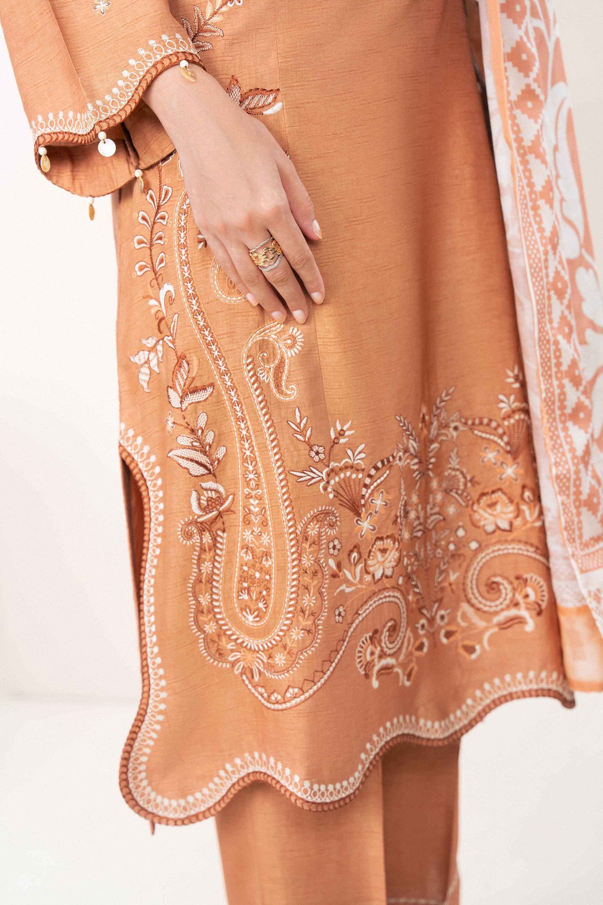Nishat UK - Orange Embroidered Silk 3 Pieces ready to wear Suit