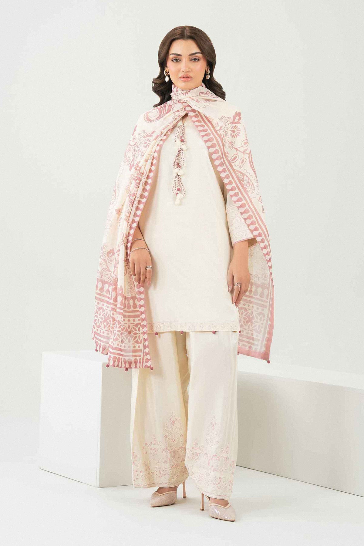 Nishat UK - Off White Embroidered Silk 3 Pieces ready to wear Suit