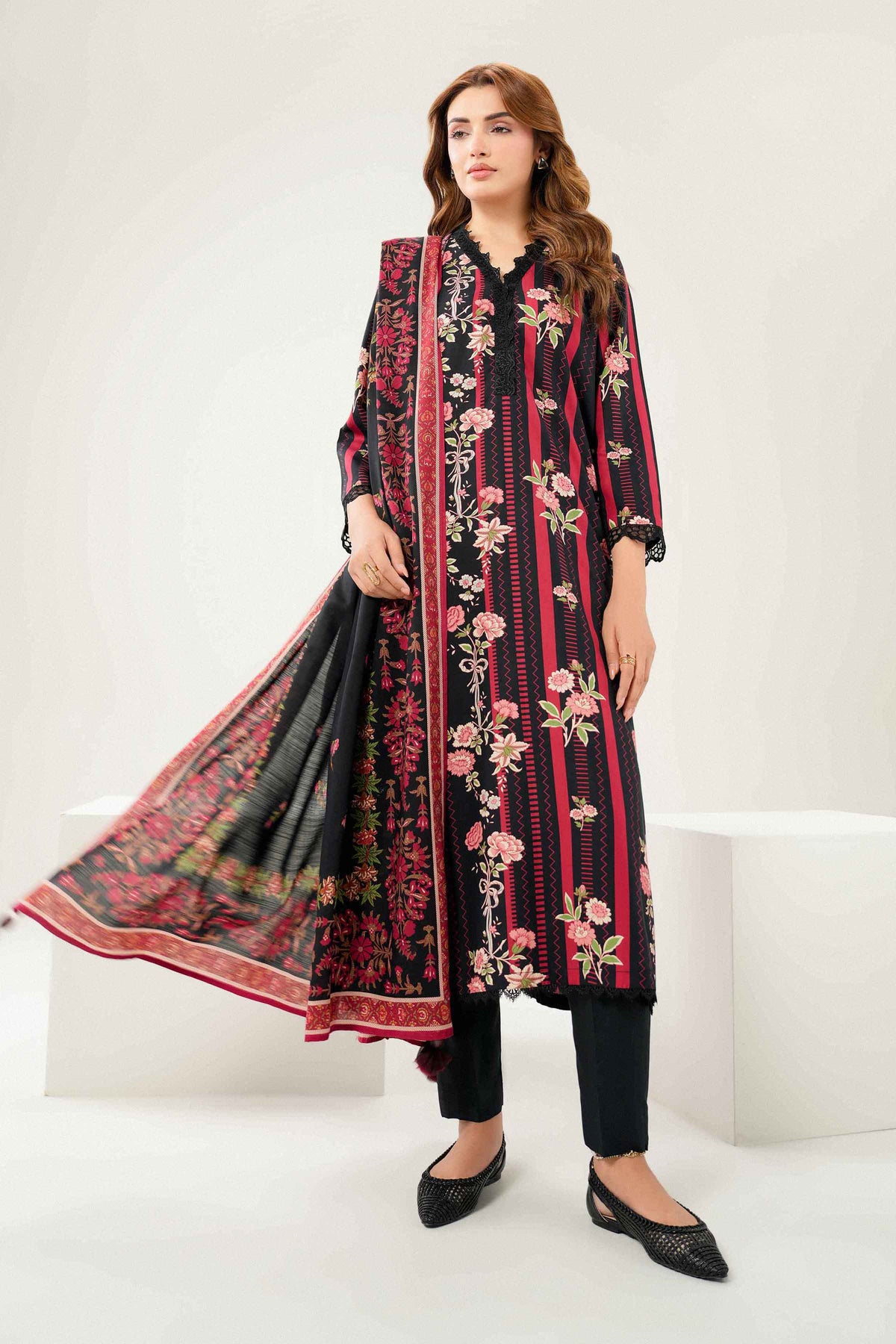 Nishat UK - Black Embroidered Linen 3 Pieces ready to wear Suit
