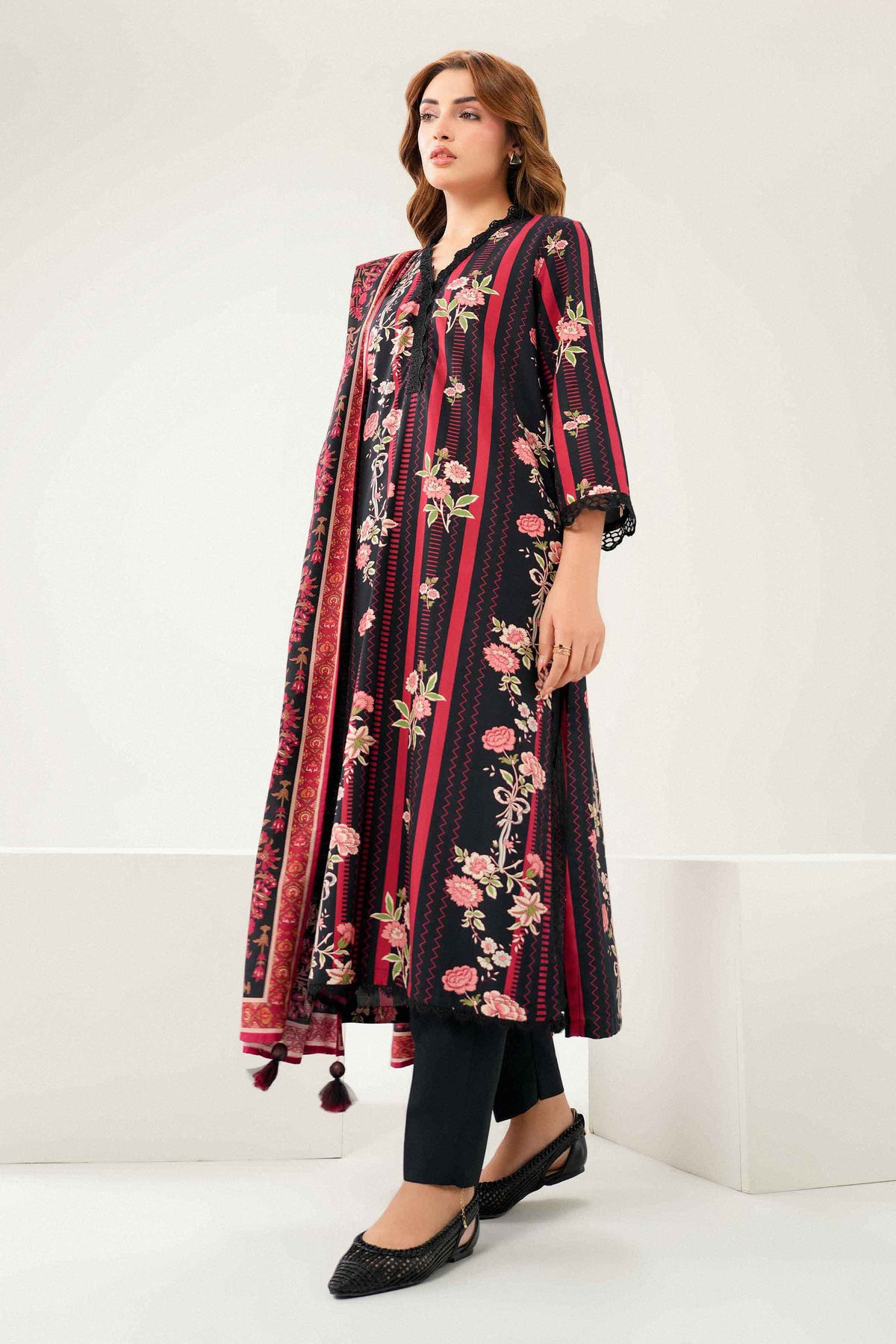 Nishat UK - Black Embroidered Linen 3 Pieces ready to wear Suit