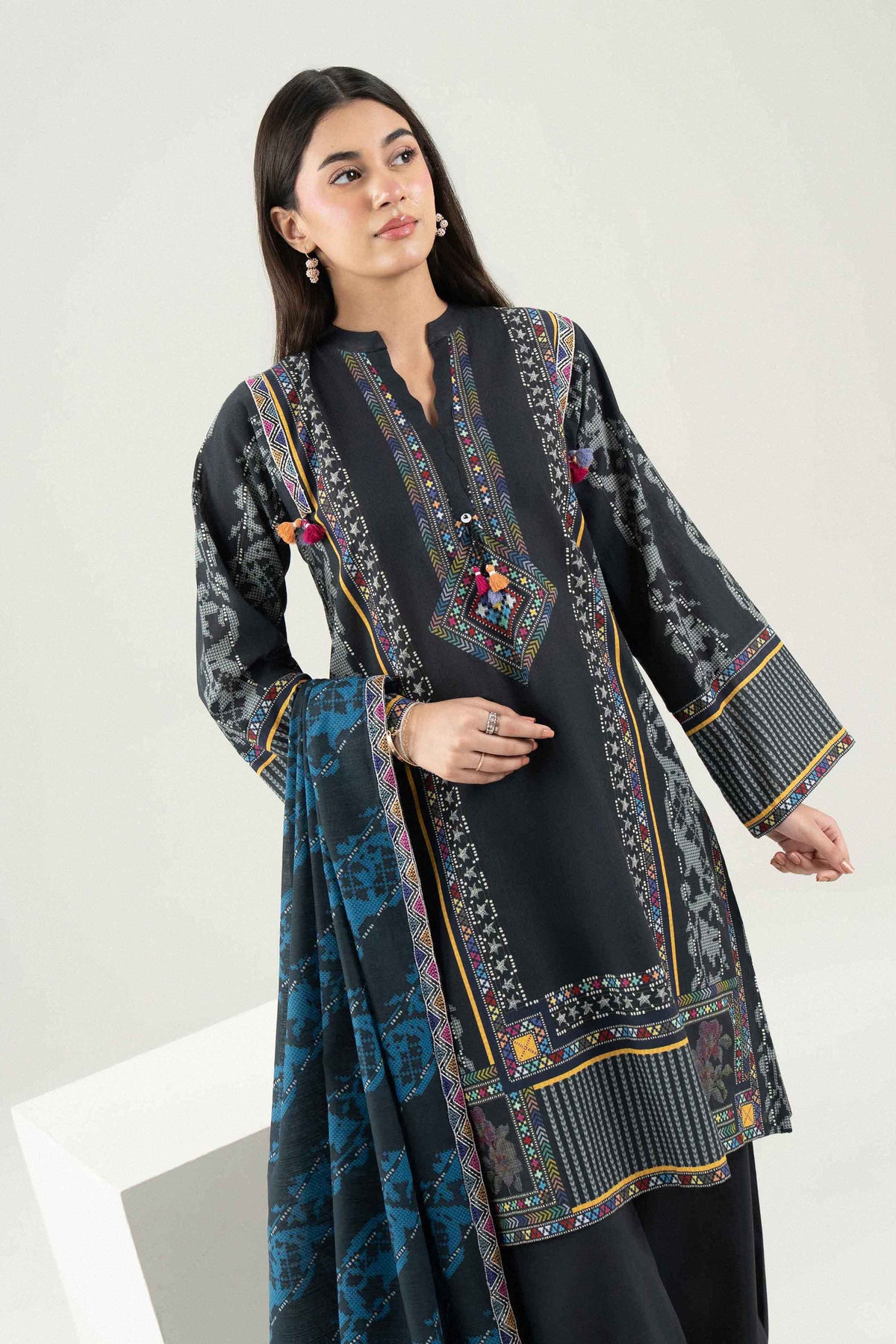 Nishat UK - Black Embroidered Khaddar 3 Pieces ready to wear 