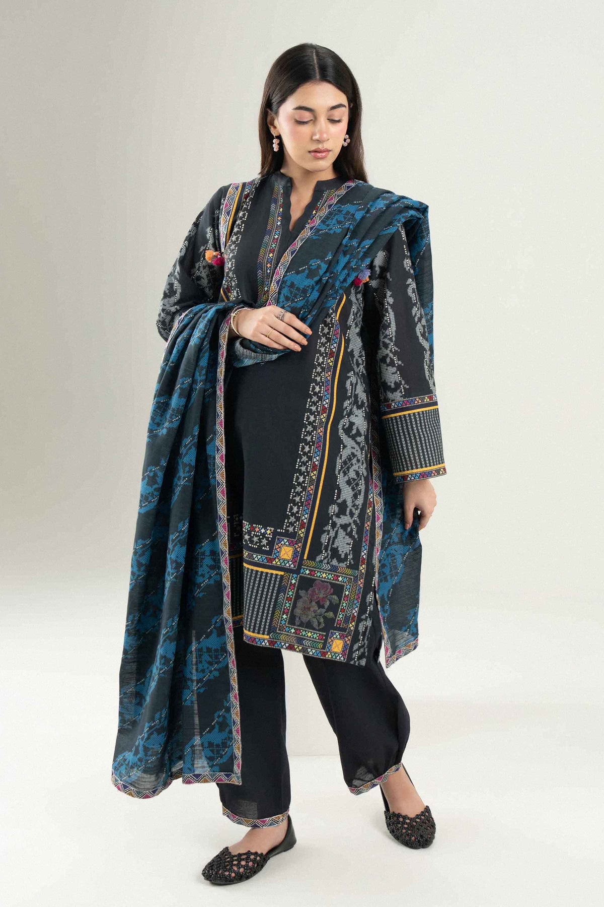 Nishat UK - Black Embroidered Khaddar 3 Pieces ready to wear 