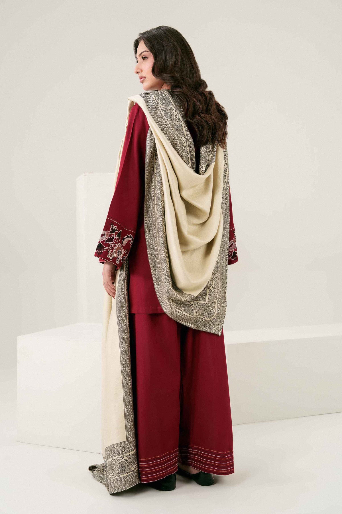 Nishat UK - Red Embroidered Twill 3 Pieces ready to wear Suit