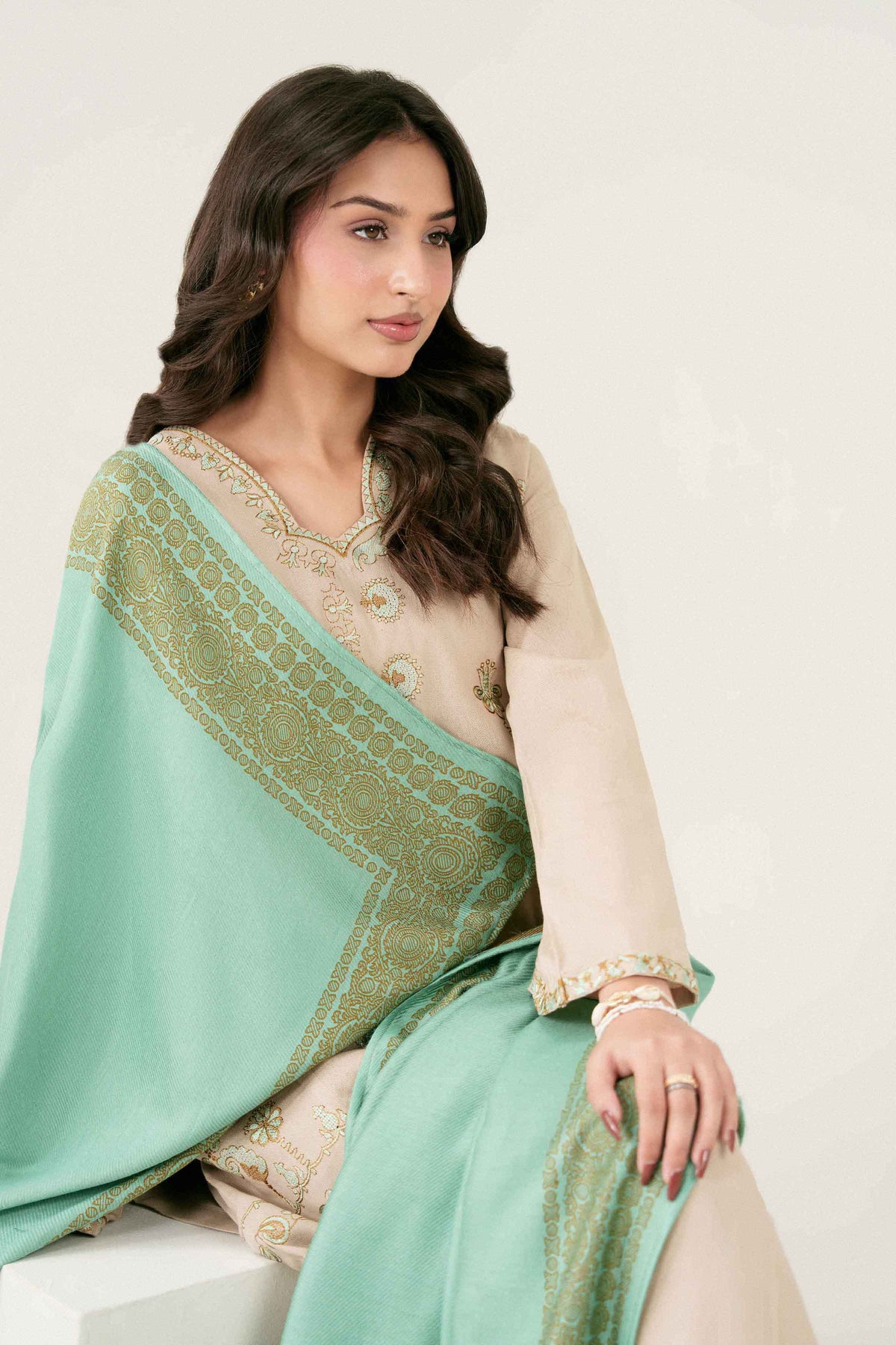 Nishat UK - Beige Embroidered Twill 3 Pieces ready to wear Suit
