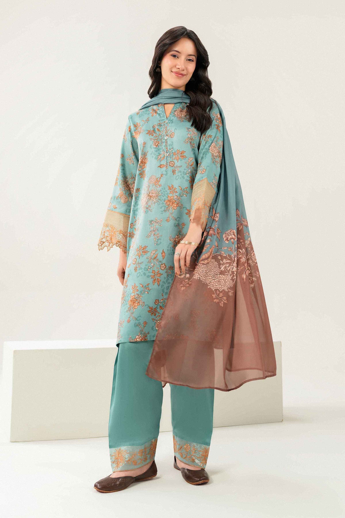 Nishat UK - Green Embroidered Satin 3 Pieces ready to wear 