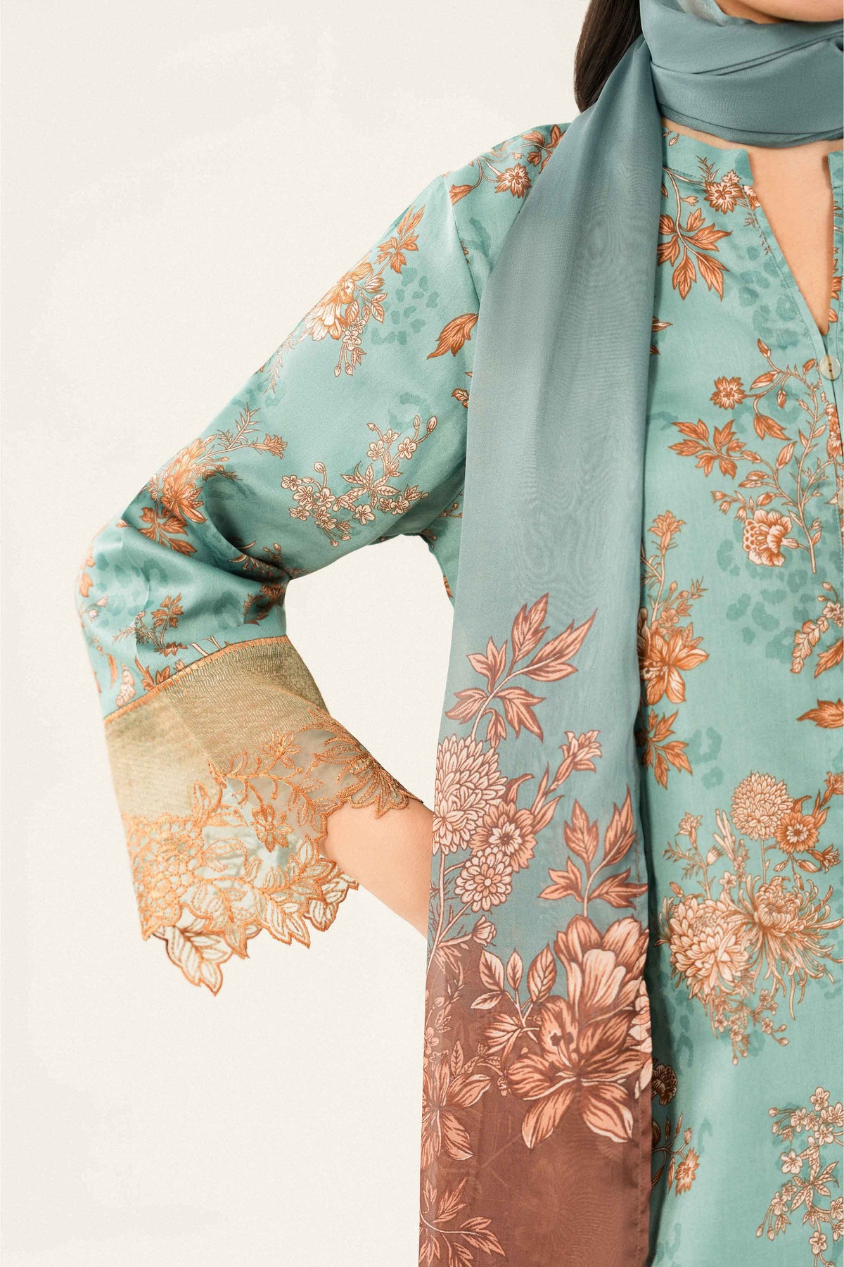 Nishat UK - Green Embroidered Satin 3 Pieces ready to wear 