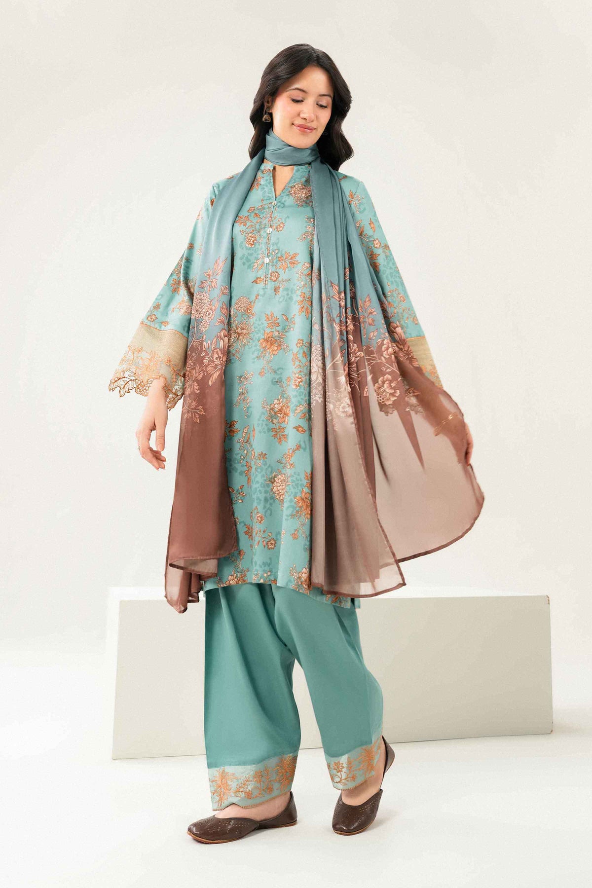 Nishat UK - Green Embroidered Satin 3 Pieces ready to wear 