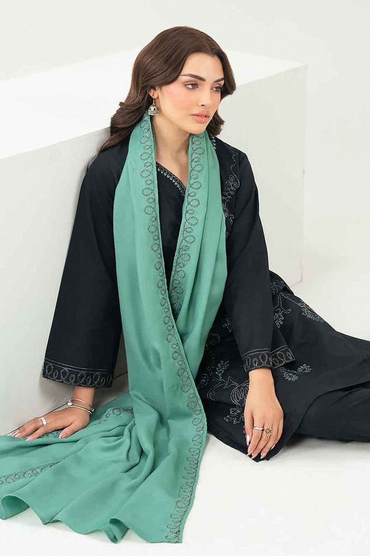 Nishat UK - Black Embroidered Slub Khaddar 3 Pieces ready to wear Suit