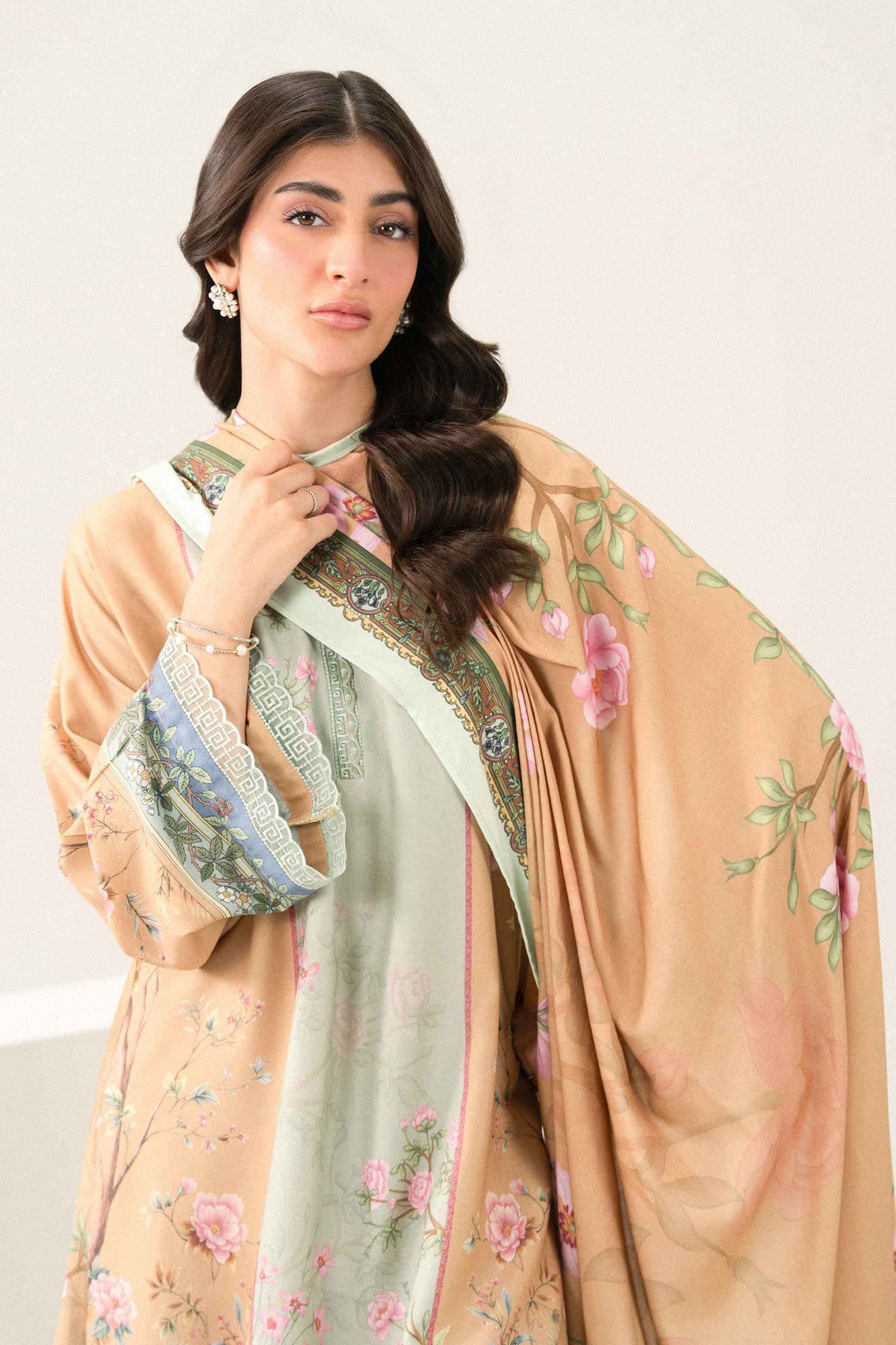 Nishat UK - Beige Embroidered Linen 3 Pieces ready to wear Suit