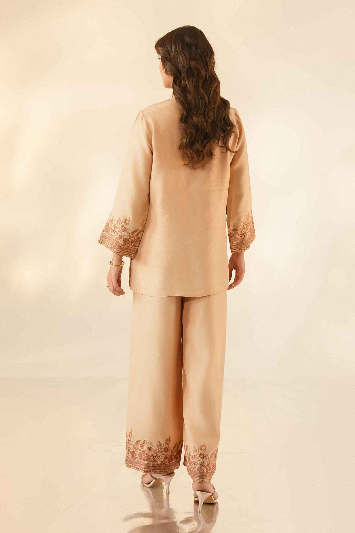 Nishat UK - Beige Embroidered Silk 2 Pieces ready to wear luxury Dress