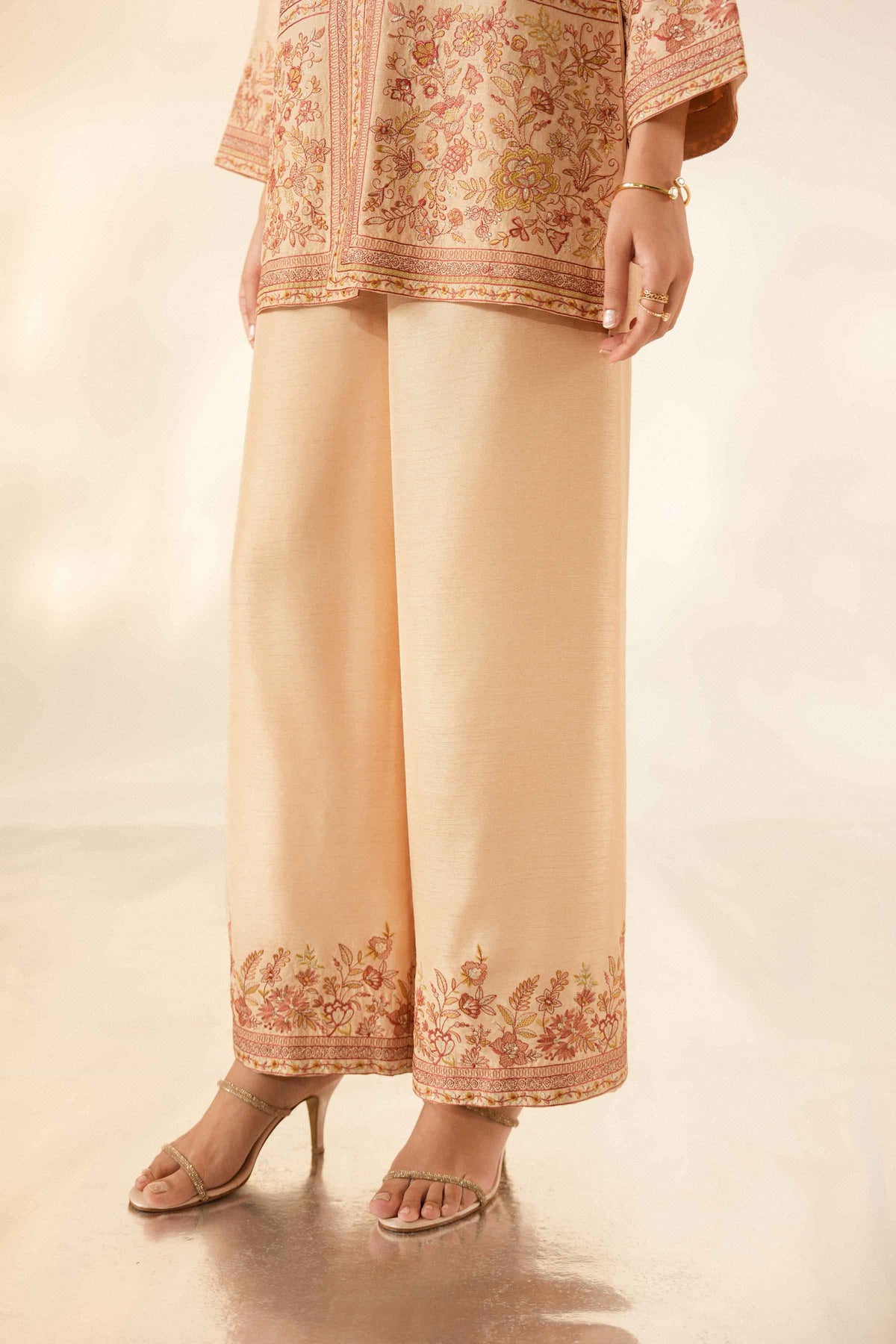 Nishat UK - Beige Embroidered Silk 2 Pieces ready to wear luxury Dress