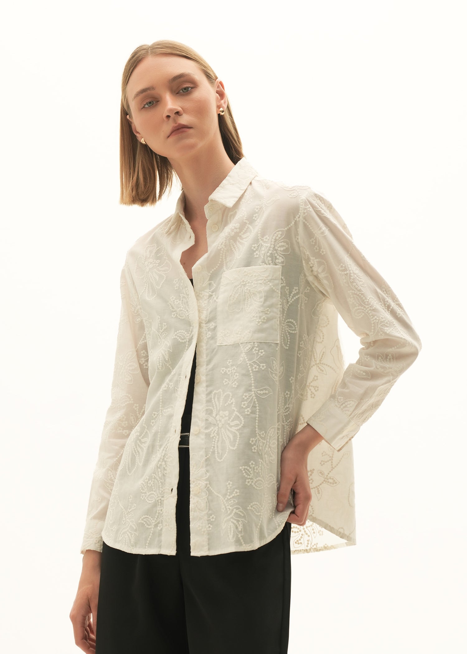 NishatUK - White Embroidered    Cotton 1-piece ready to wear Shirt