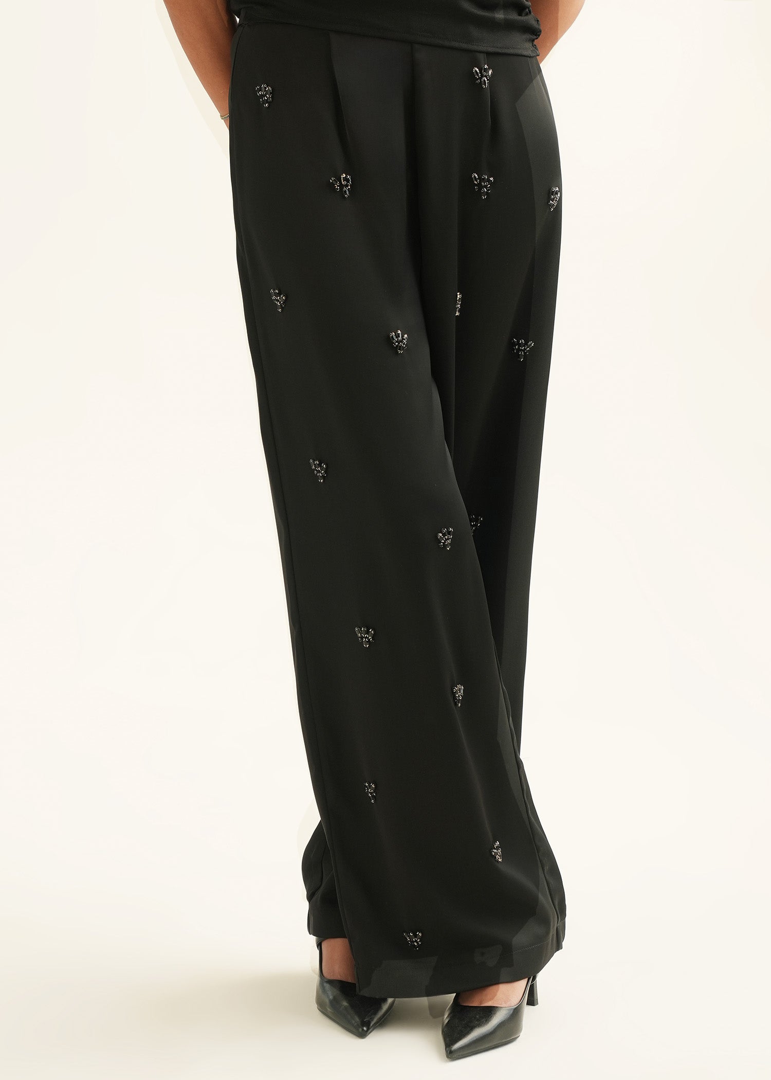 NishatUK - Black Embroidered    Polyester 1-piece ready to wear Pants