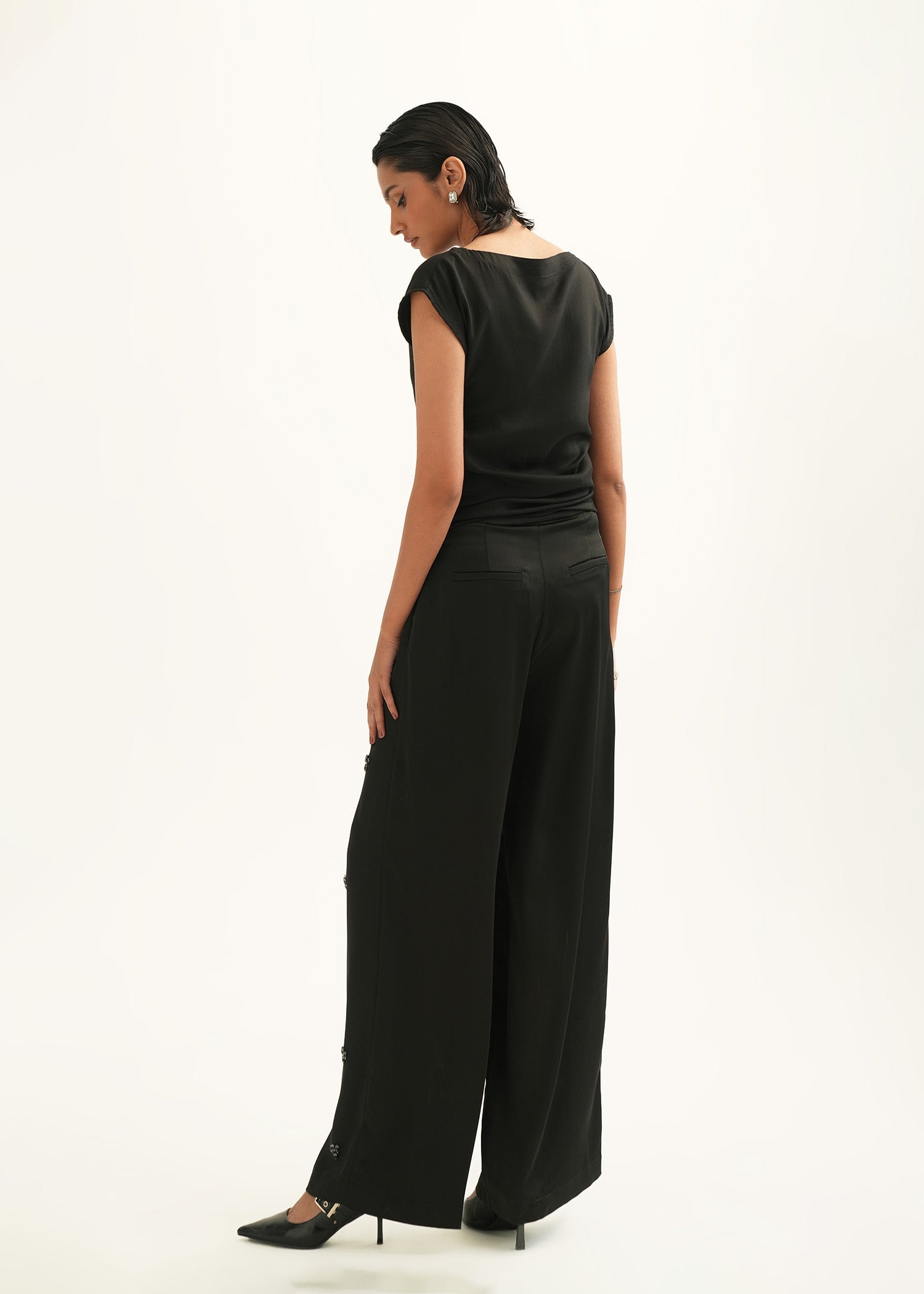 NishatUK - Black Embroidered    Polyester 1-piece ready to wear Pants