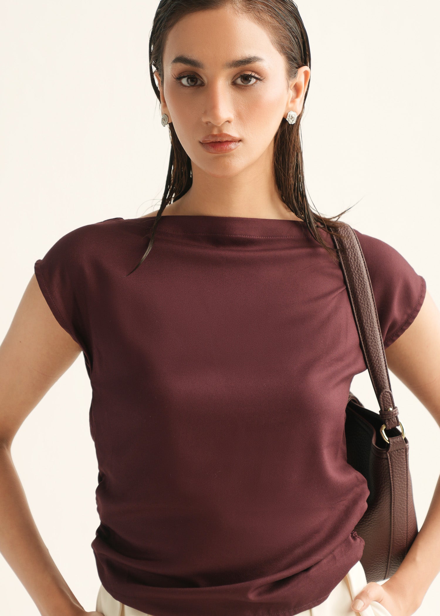 NishatUK - Maroon Solids Viscose 1-piece ready to wear Top