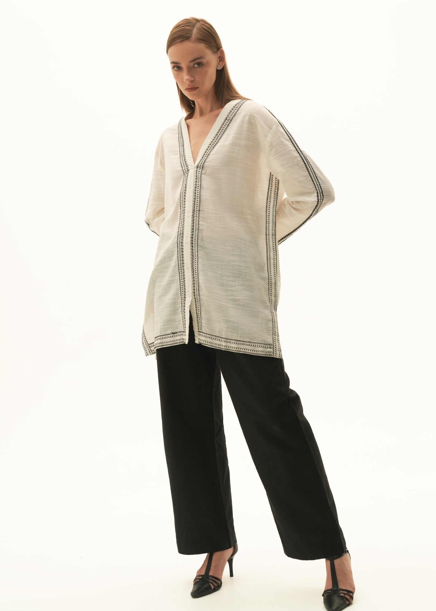 NishatUK - White Embroidered   Cotton 1-piece ready to wear Blouse