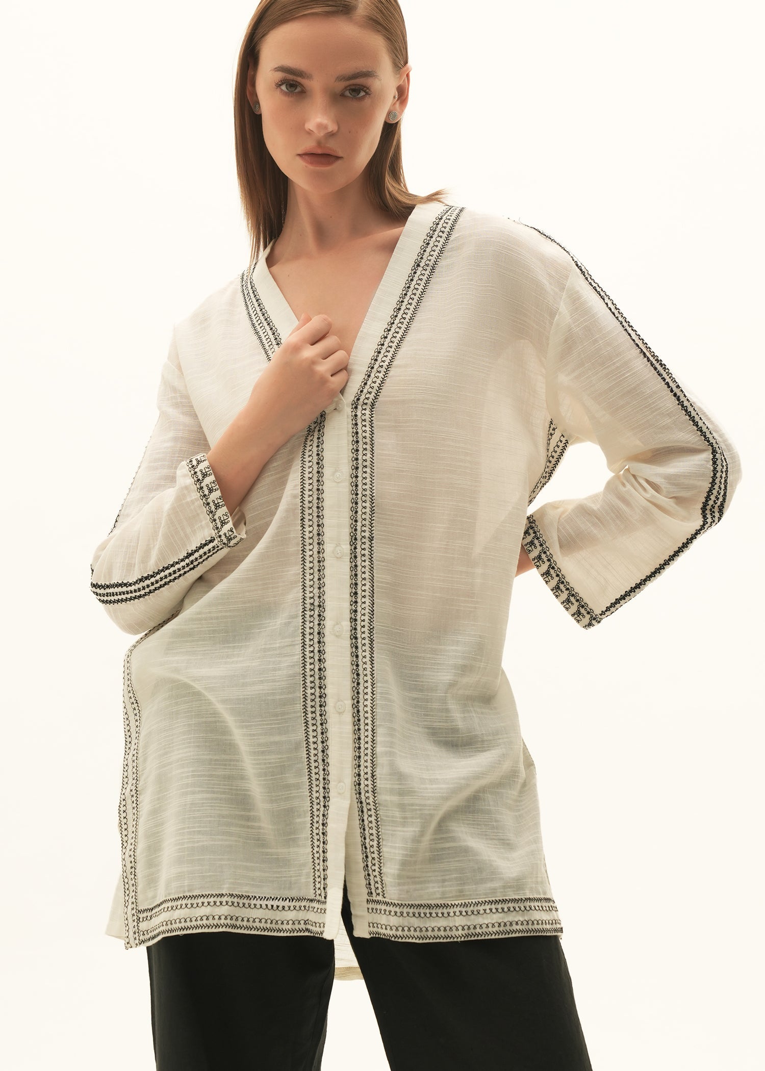 NishatUK - White Embroidered   Cotton 1-piece ready to wear Blouse