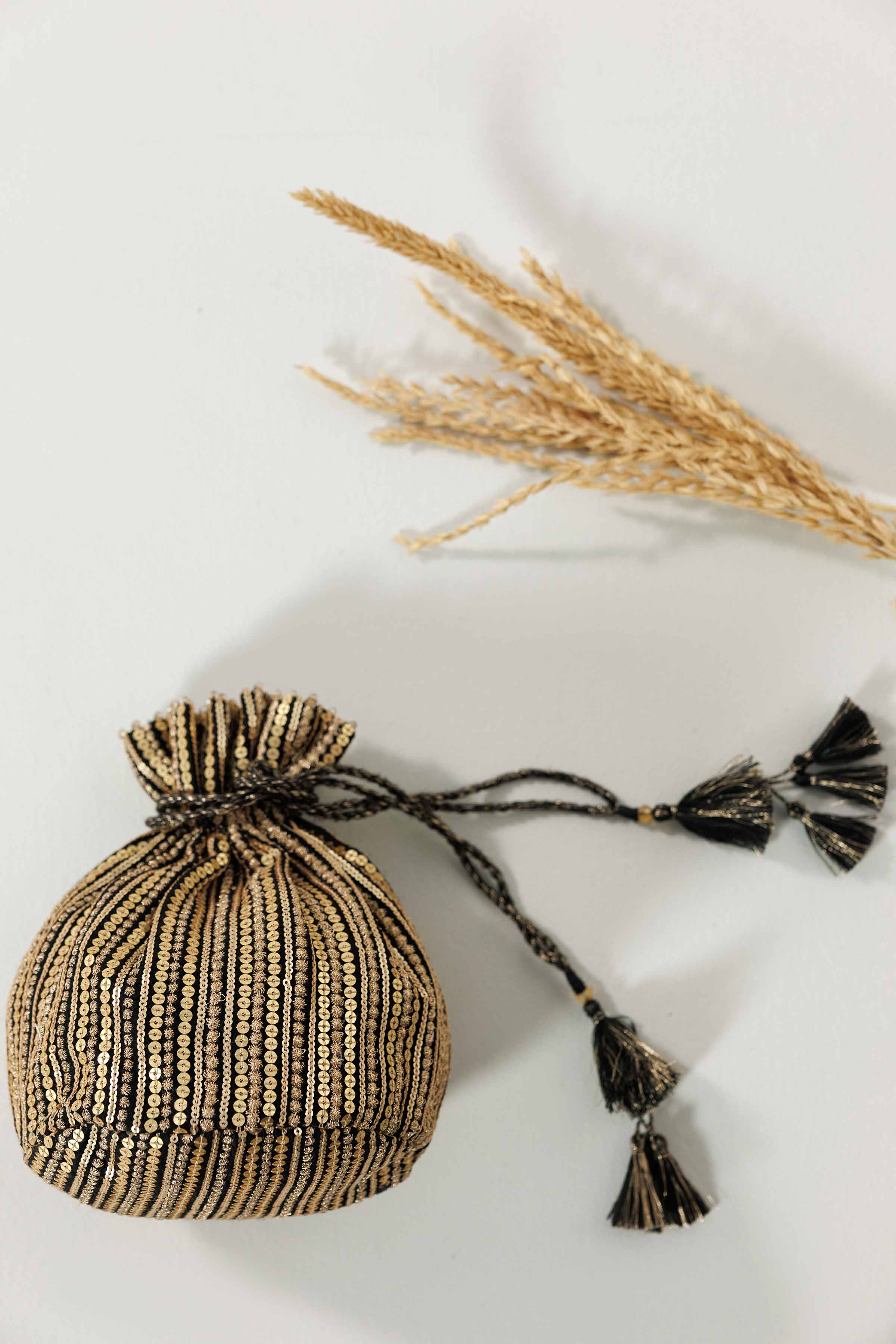 NishatUK - Black Embroidered  Silk  ready to wear Pouch