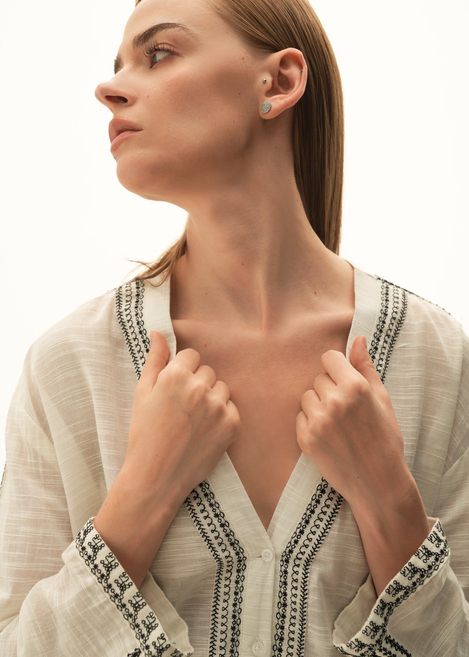 NishatUK - White Embroidered   Cotton 1-piece ready to wear Blouse